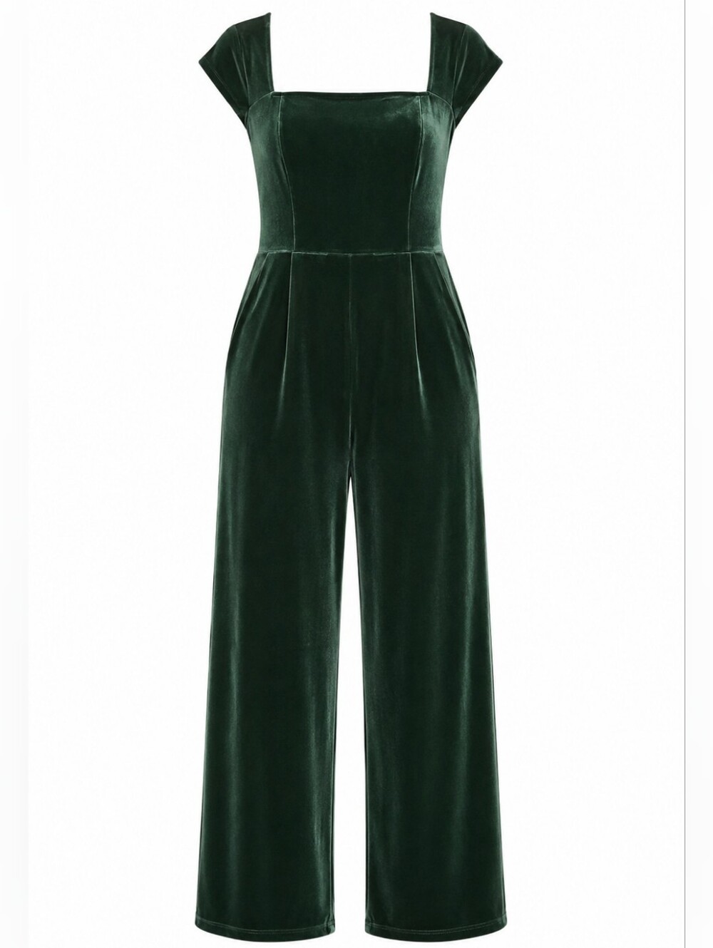 OLD NAVY | Dark Green Velvet Holiday Wide Leg Stretchy Cap Sleeve Jumpsuit | XL